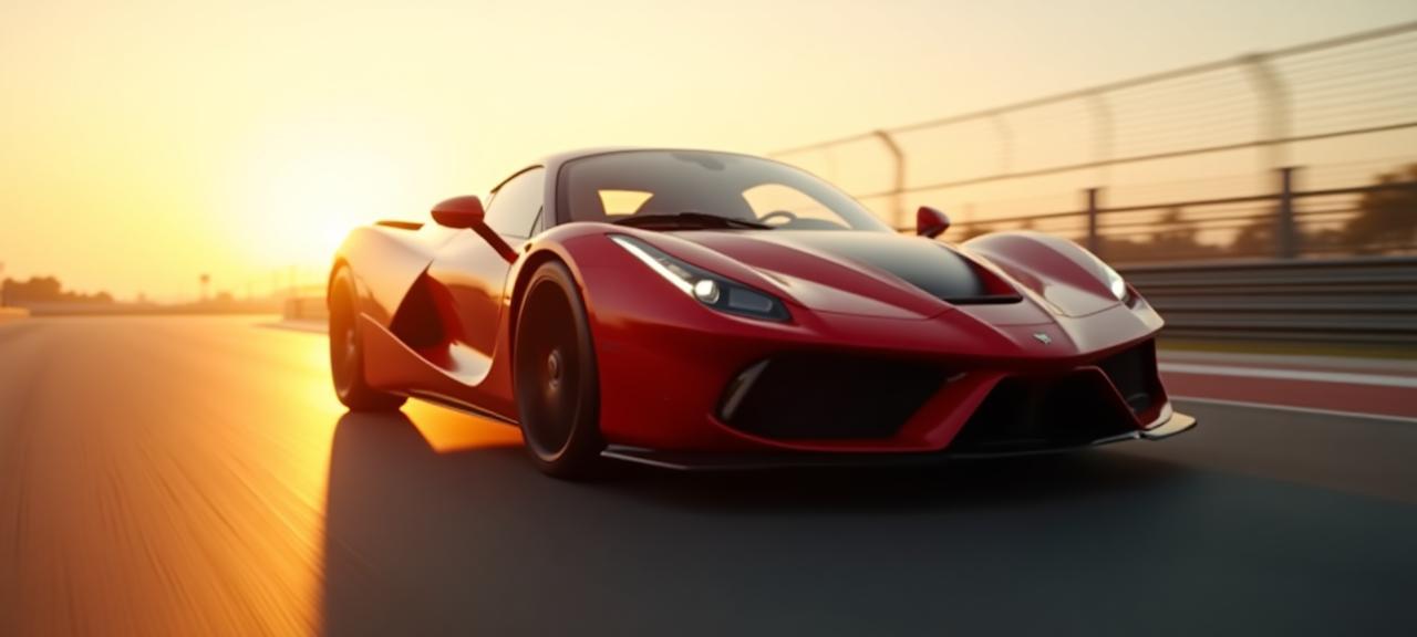 High-performance car on a race track at golden hour representing Performance & Custom Work